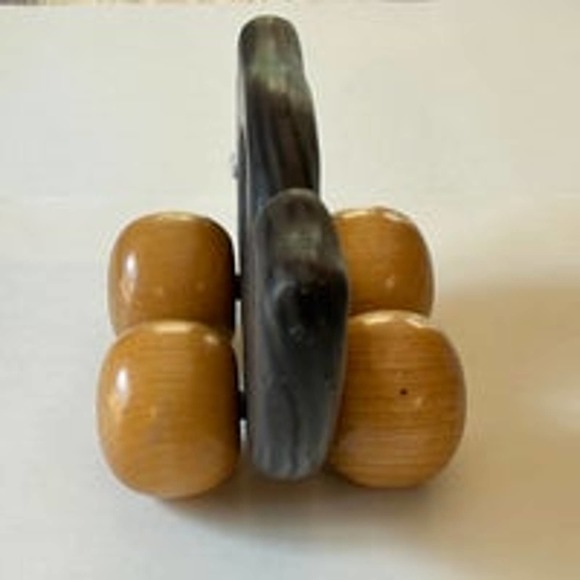 Vintage Wooden Whale Pusher Toy Rolling Wheels Googly Eyes Massager - Picture 3 of 8